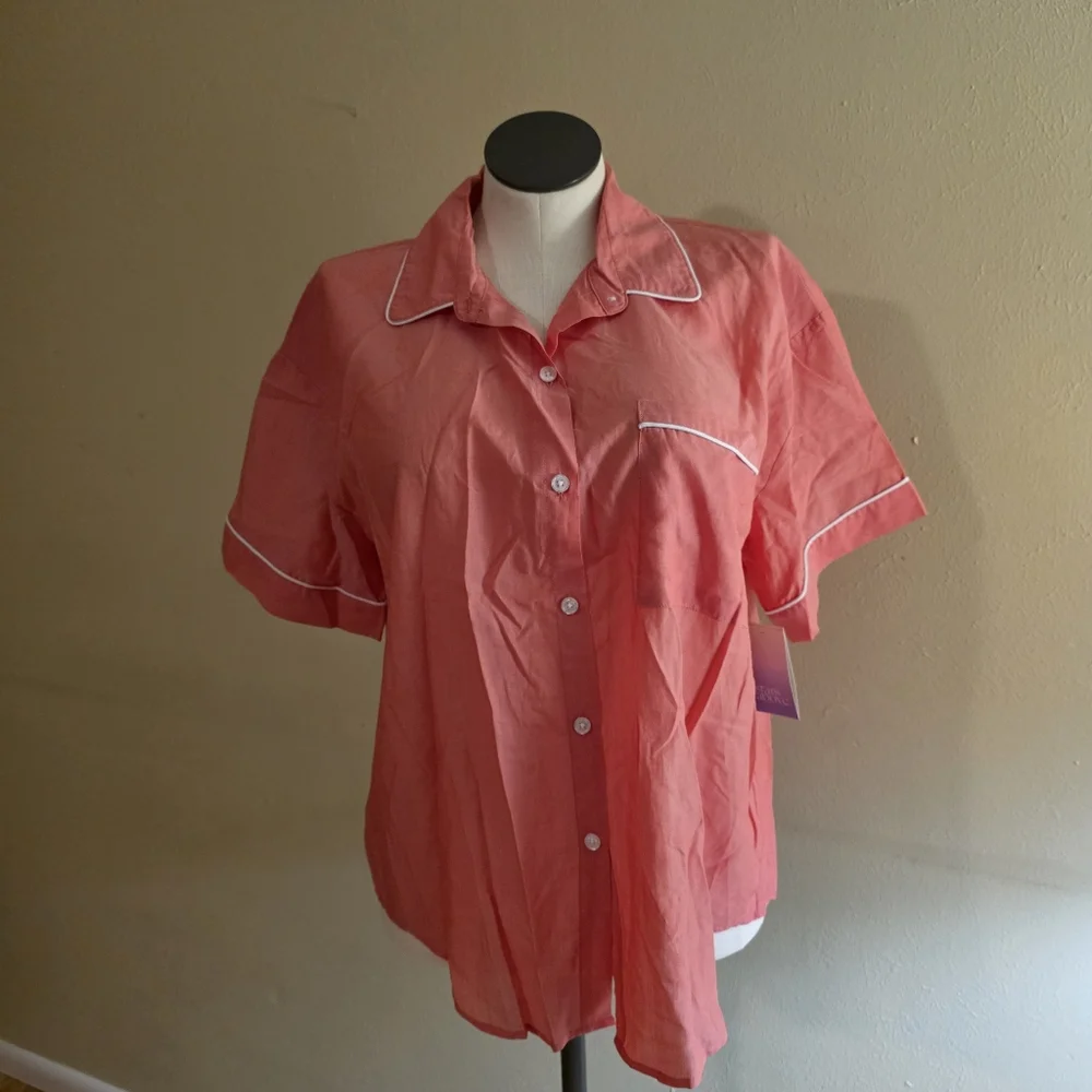 Stars Above Button Down Short Sleeve Pajama Sleep Shirt Lightweight Cool Feeling